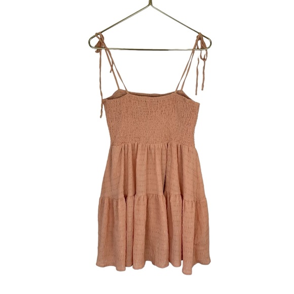 ⭐️2/$20 Lulu’s Where the Sun Goes Light Orange Smocked Tie-Strap Mini Dress - Picture 7 of 14